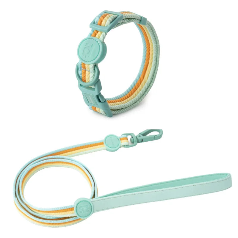 Adjustable Dog Collar & Leash Set for Small to Medium Dogs - Pink, Green & Purple