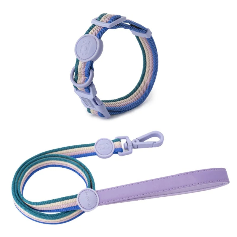 Adjustable Dog Collar & Leash Set for Small to Medium Dogs - Pink, Green & Purple