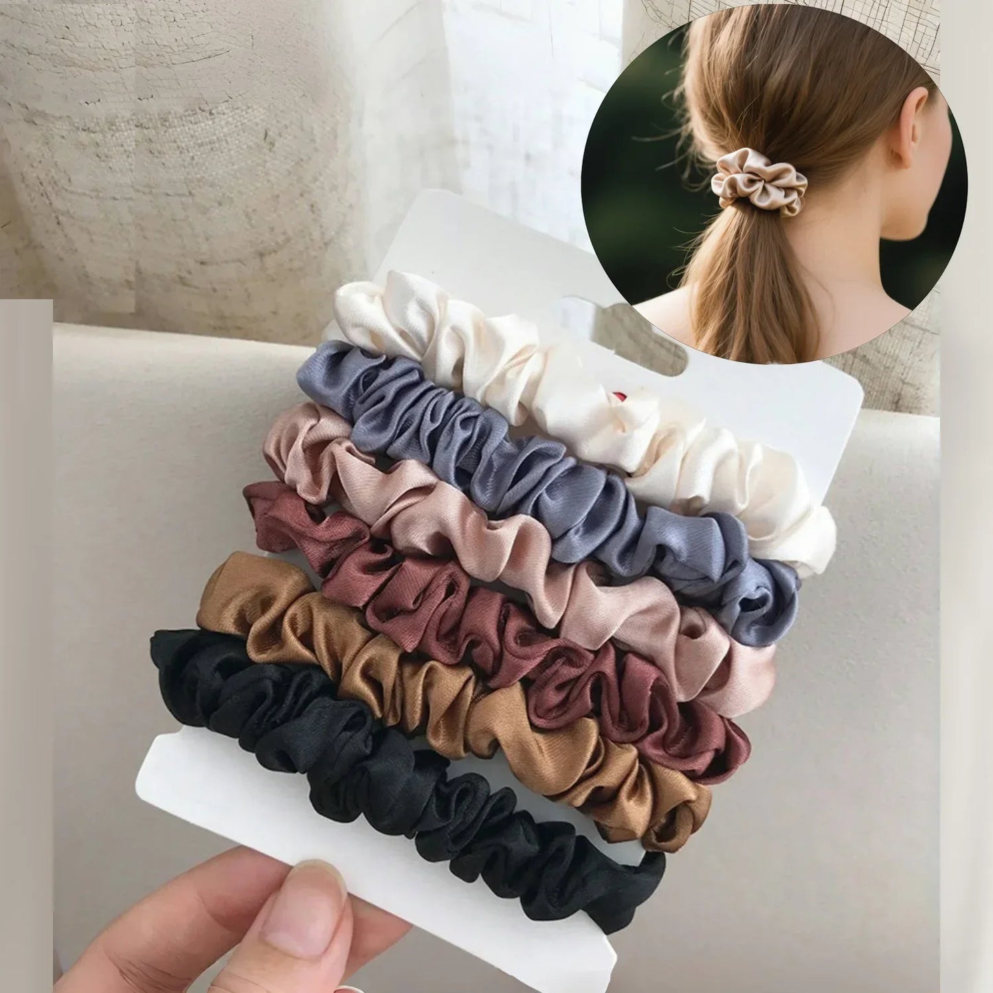 6-Pack Soft Satin Hair Scrunchies for Women & Girls