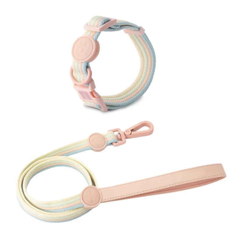 Adjustable Dog Collar & Leash Set for Small to Medium Dogs - Pink, Green & Purple