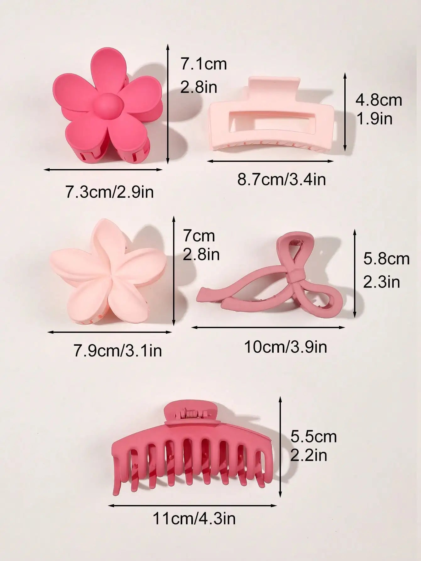 5-Pack Large Matte Hair Claw Clips for All Hair Types