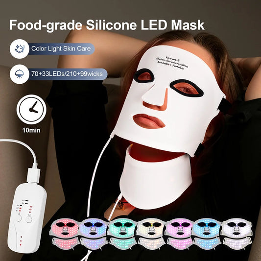 Silicone RED LIGHT Mask - LED - Face Mask With Neck - Infrared Therapy Flexible Facial Mask - Repair Skin