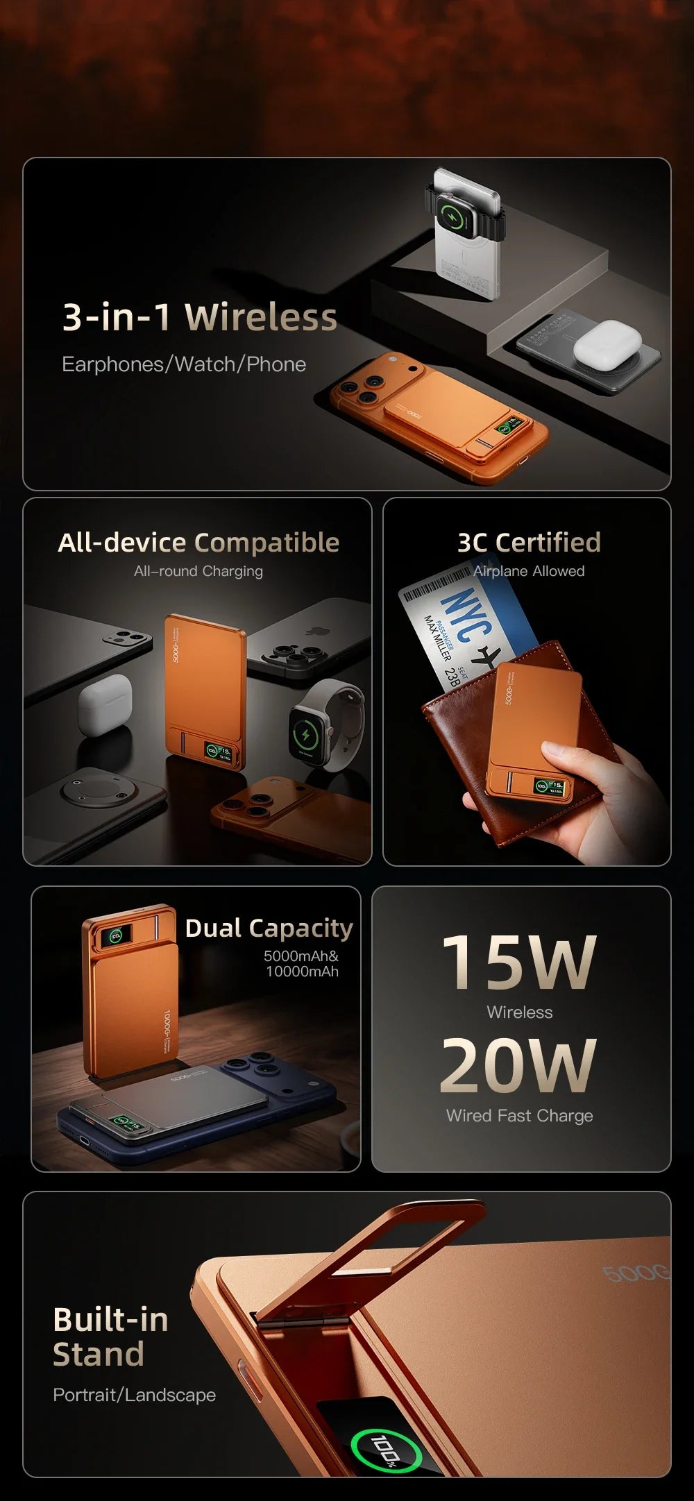 Magnetic Power Bank with Watch Charging