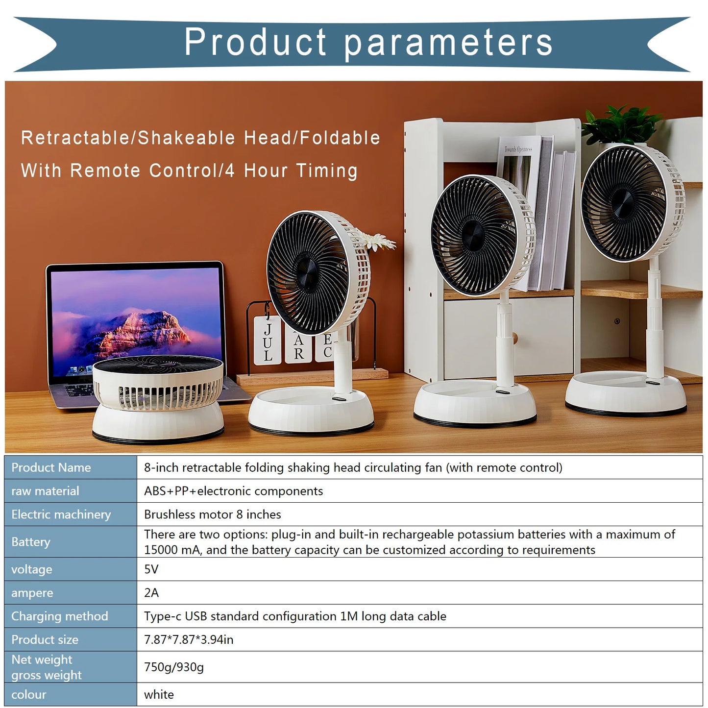 Rechargeable Telescoping Fan with Remote